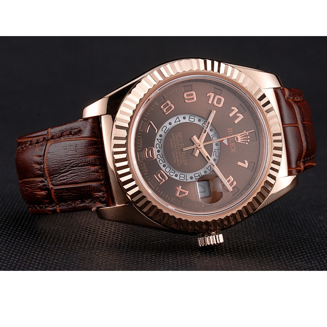 Good Copy Rolex Watches Case Strap Gold Dweller Rose Brown Leather Sky Rolex Brown Dial 0801